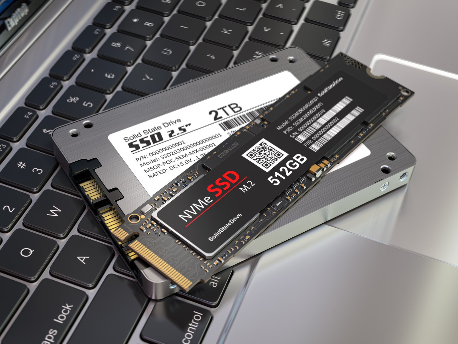 different-types-of-ssd-disk-drive-isolated-on-laptop-keyboard-classic-ssd-and-ssd-m2-